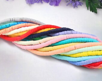 6mm Heishi Polymer Clay Beads, Rondelle Spacers, Colored solid color African Vinyl Disc Beads, 16 inch strand