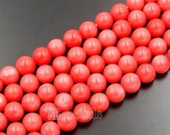 Perles de corail en bambou rose, Perles de pierres précieuses rondes teintes pour la fabrication de bijoux, 3 mm-10 mm, brin 15,5''