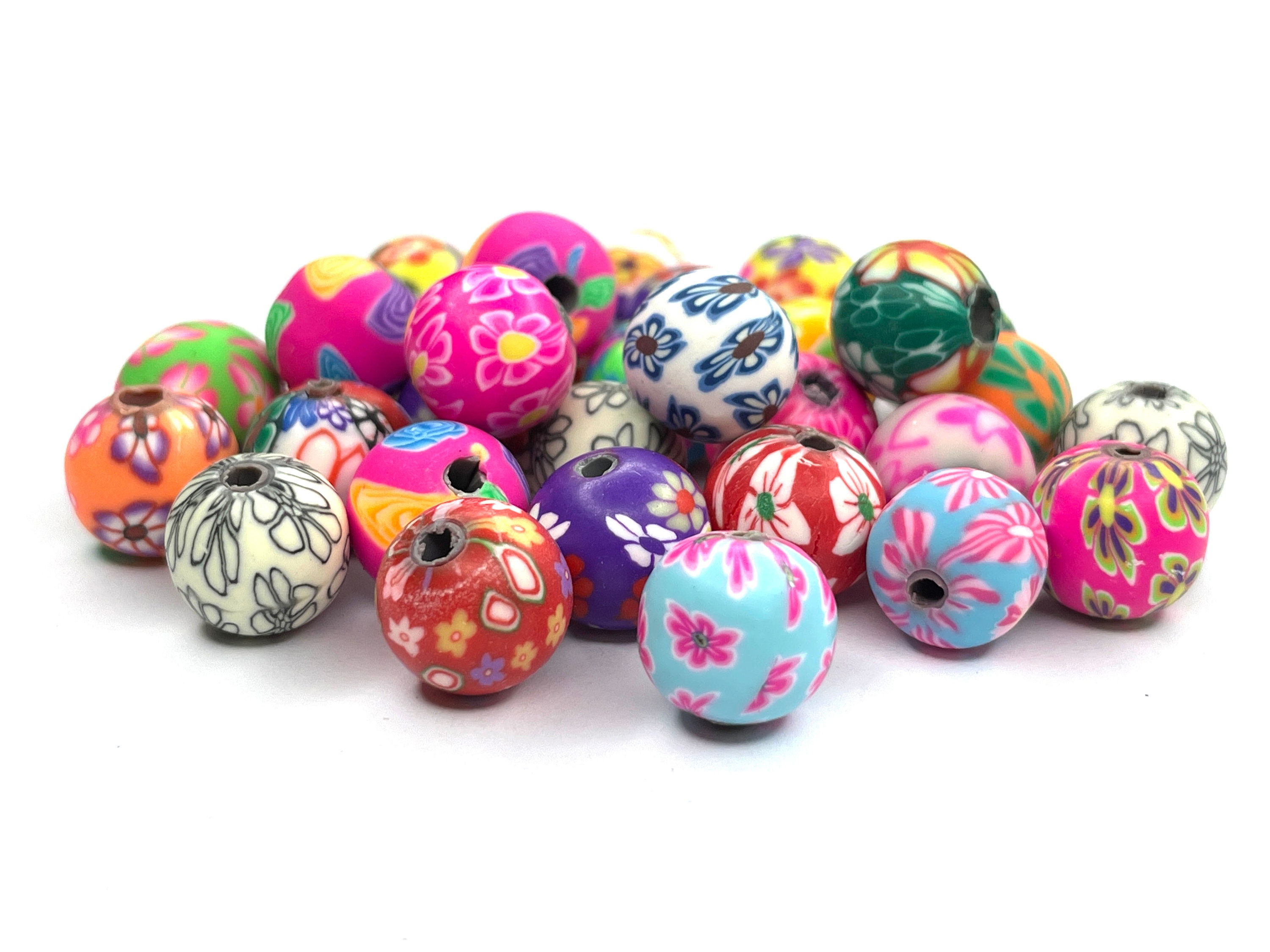 10 mm runde Kugel Clay Perlen, Regenbogen Polymer Clay Perlen, kleine gemischte Perlen, handgemachte Perlen 30 Stück
