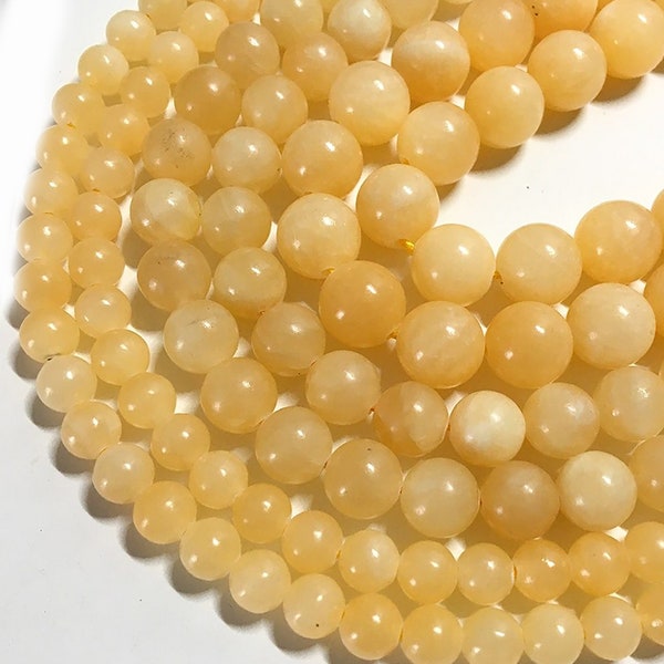 Perles de calcite jaune miel naturel, 4mm 6mm 8mm 10mm 12mm pierre précieuse ronde 15.5'' brin