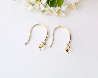 18K Gold Dangle Earring Hooks, Yellow Karat Solid Ear Wires, French Pearl Fishhook Jewelry, Bead Caps Connector Findings, Eyepin Making