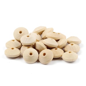 Perline di legno rotonde piatte e curve, fornitura di perline per abaco in legno, perline in legno a forma di disco volante, colore naturale 18 mm, 21 mm, 8 mm