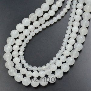 Cuentas de jade natural, cuentas de jade blanco, cuentas de piedras preciosas blancas, cuentas blancas, cuentas naturales redondas, hebra de 15&#39;&#39;5, 2 mm, 3 mm, 4 mm, 6 mm, 8 mm, 10 mm, 12 mm