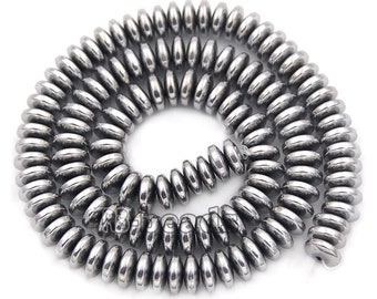 Silver Hematite Smooth Rondelle Beads, Disk Stone Beads,  Spacer Loose Jewelry beads, 2mm 3mm 4mm 6mm 8mm 10mm 16'' strand