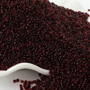 Perline di semi trasparenti con fodera rosso intenso, perline da 2 mm, piccole perle di vetro 12/0, perline rotonde, trasparenti, 1000 pezzi