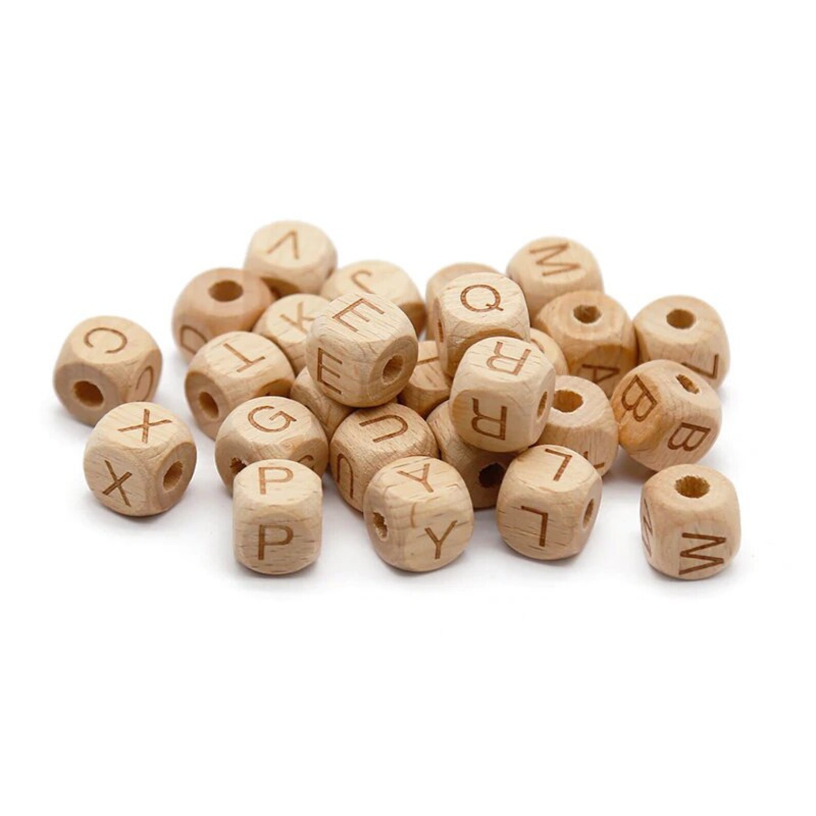 Wood Letters Beads 12 Mm Square Alphabet Cube Beads Large Etsy UK