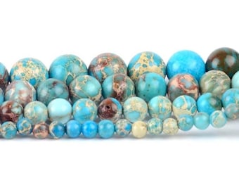 Turquoise Blue Sea Sediment Jasper Round african Gemstone Loose Beads, 4mm 6mm 8mm 10mm 12mm Stone Jewelry Beading Bead, 15.5'' strand