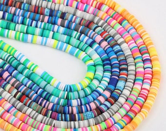 Gemischte 6 mm Heishi Polymer Clay Perlen, farbige Afrikanische Vinyl Scheibenperlen, 16 inch Strang
