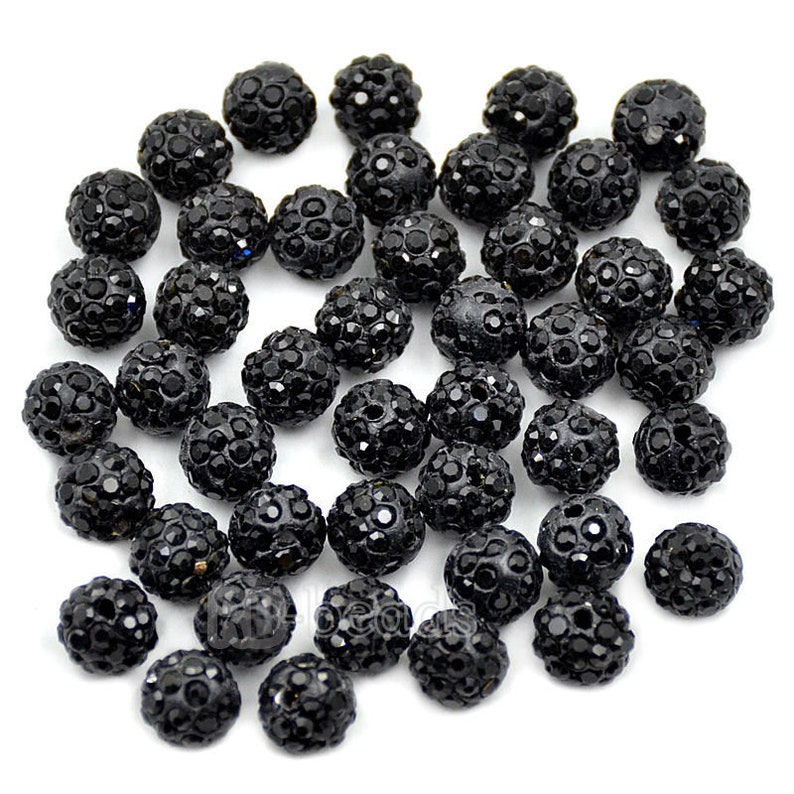 Chunky Bubble Gum Beads 6mm 8mm 8mm 10mm 12mm Pave Clay Disco Ball Beads Jet Black Crystal Rhinestone Round Beads Gumball Acrylic Beads