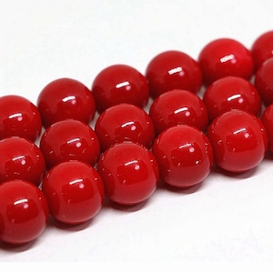 Red Coated Czech Glass Pearl Smooth Round Beads, 4mm 6mm 8mm 10mm 12mm 14mm 16mm Opaqu loose beads, jewelry making and beading 16'' str