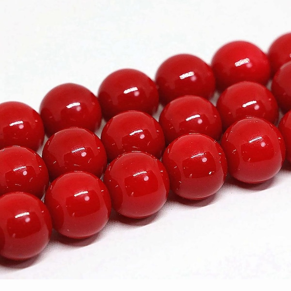 Rote beschichtete Tschechische Glasperlen Glatte Runde Perlen, 4mm 6mm 8mm 10mm 12mm 14mm 16mm Opaqu lose Perlen Schmuckherstellung und Perlenstickerei 16 '' str