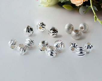 Sterling silver round beads, twisted corrugated spacer beads, findings for jewelry making