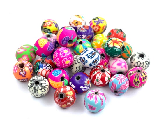 10 mm ラウンドボールクレイビーズ、レインボーポリマークレイビーズ