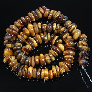 Natural Yellow Tiger Eye Freeform Rondelle Disk Beads, Spacer Gemstone Beads for Jewelry Making, 3-5x8-13mm, 15&#39;&#39; Strand