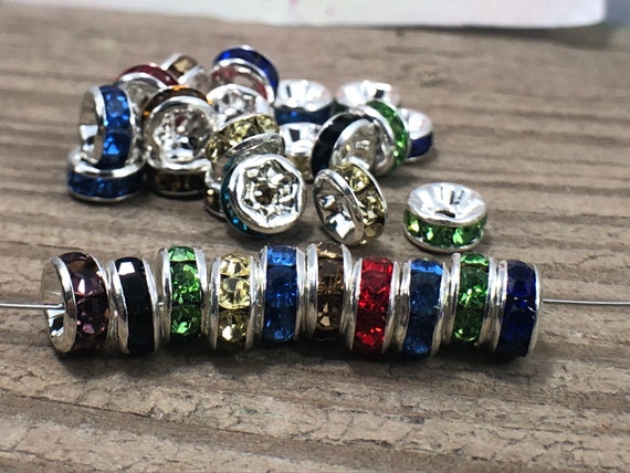 100pcs Czech Crystal Rhinestone Silver Rondelle Spacer Beads 10mm 12mm 