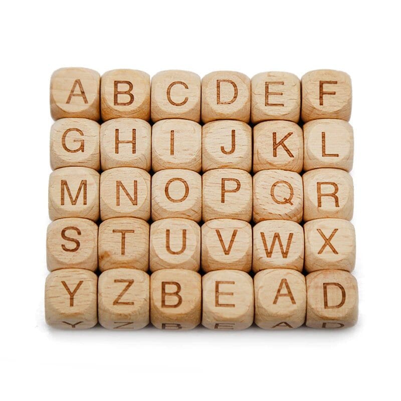 Wood Letters Beads 12 Mm Square Alphabet Cube Beads Large Etsy