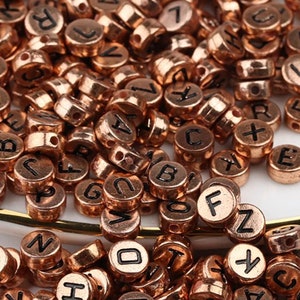 Rose Gold Alphabet ABC Beads Letters Acrylic Plastic Flat Round