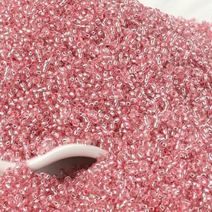 Perline di semi trasparenti foderate rosa, perline da 2 mm, piccole perle di vetro 12/0, perline rotonde, trasparenti, 1000 pezzi