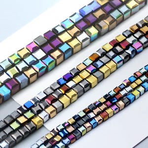 Perline di vetro sfaccettato a cubo, 3-6 mm, opache, multicolore, per la creazione di gioielli, distanziatore quadrato placcato per fai da te e lavori fatti a mano