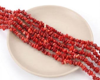 Red Coral Chip Beads, Smooth Gemstone Spacer Beads, Polished mediterranean Stone 5~8mm 34 Inc per strand,  Jewelry beads