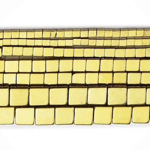 Perline metalliche a cubo quadrato di ematite dorata, perline loeese, 2 mm, 3 mm, 4 mm, per creazione di gioielli e perline, filo da 16''