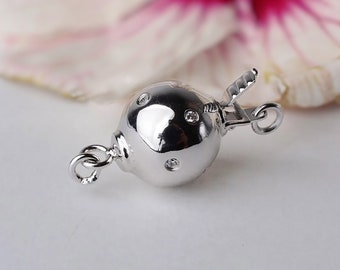 Rhinestone Ball Clasp in 925 Silver, 12mm Round Ball Box with Cubic Zircon, Ideal for Necklace DIY