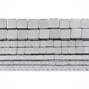 Perline metalliche quadrate in ematite argentata, perline di pietre preziose, 2 mm, 3 mm, 4 mm, 6 mm, per creazione di gioielli e perline, filo da 16''