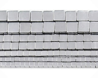 Silver Natural Hematite Square Cube Metallic Beads, Gemstone loeese Beads, 2mm 3mm 4mm 6mm, Jewery making and beading 16'' strand