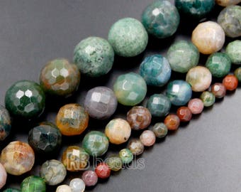 Perles d’agate indienne à facettes naturelles, perles de pierres précieuses vertes, perles d’espacement en pierre fantaisie, perles naturelles rondes, 15 ''5 4mm 6mm 8mm 10mm 12mm