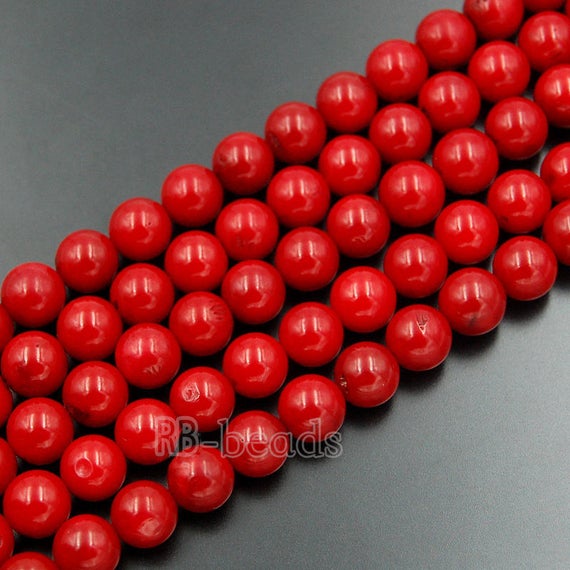 8mm Smooth Round, Red Coral Bamboo Beads (16 Strand)