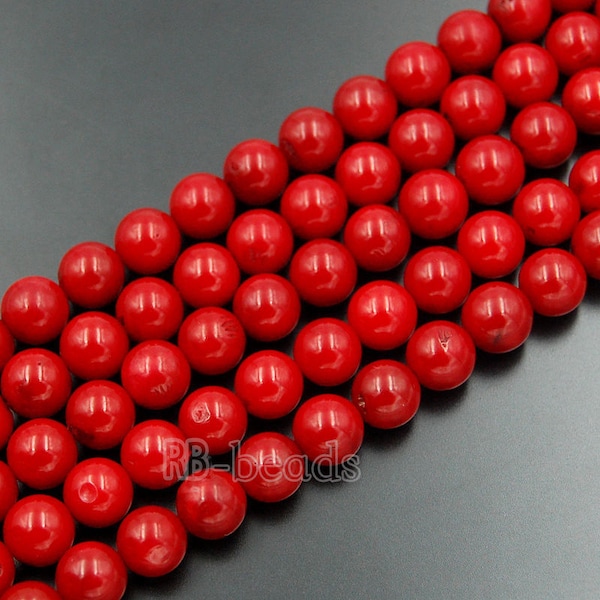 Authentic Red Coral Beads,  Gemstone bamboo Beads, Round genuine Beads, Full Strand,  4mm 6mm 8mm