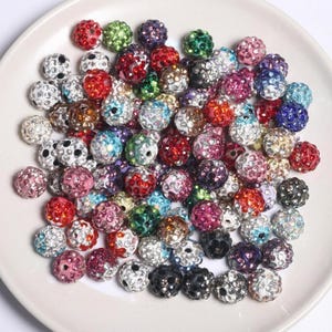 20pcs Rhinestone Round Beads, 6mm 8mm 8mm 10mm 12mm  Disco Ball Beads, Chunky Beads, Acrylic Beads