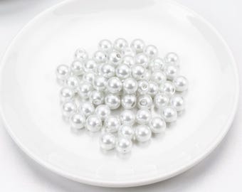 White Czech Glass Pearl Round Beads, 100pcs for all size - 3mm 4mm 6mm 8mm 10mm 12mm 14mm, Opaqu loose beads For jewelry making and beading