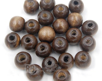 Brown Wooden natural loose spacer round beads, dyed wood ball jewelry bracelet mala bead, 100pcs 4mm 6mm 8mm 10mm 12mm 14mm 16mm