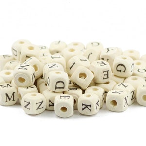 Cuentas de madera con forma de cubo, 10 mm cuadrados, letras inglesas A-Z, 26-52 piezas, madera de haya, ecológicas