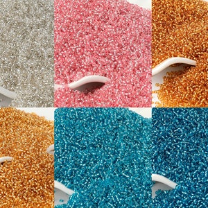 Perlina minuscola traslucida, perline di semi foderate in argento, perline rocaille 12/0 da 2 mm, multicolore