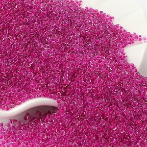 Perline di semi trasparenti fucsia, perline di semi rotonde foderate, piccole perle di vetro, 2 mm 12/0 1000 pezzi