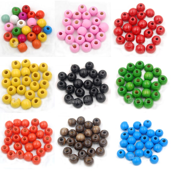 100pcs Round Natural Wood Ball Beads, Wholesale Dyed Wooden Mala Spacer Loose Beads 4mm 6mm 8mm 10mm 12mm 14mm 16mm Colored Red Yellow White