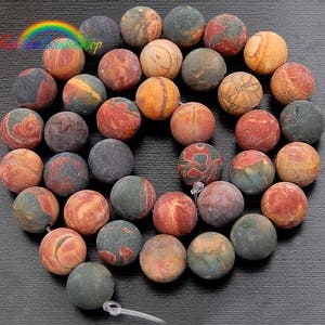 Matte Jasper Picasso beads, round shape, bead size 10mm, on 15.5 inch strand