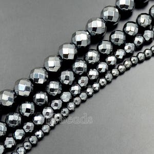 Black Faceted Hematite Beads, Gemstone beads, Round Beads, 2mm 3mm 4mm 6mm 8mm  9mm 10mm