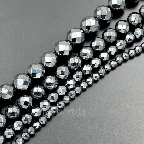 Perles Rondes à Facettes En Hématite Naturelle - Lot De 100, Tailles 2mm à 4mm
