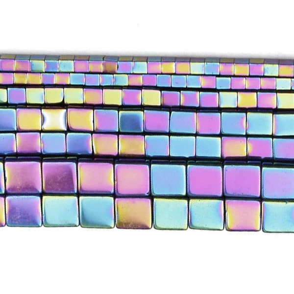 Perles métalliques multicolores en hématite naturelle cube carré, perles de lèpe gemme, 2mm 3mm 4mm 6mm, fabrication et perlage Jewery