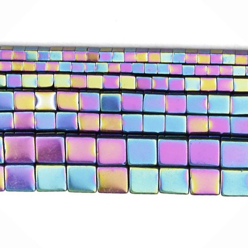 Perles métalliques multicolores en hématite naturelle cube carré, perles de lèpe gemme, 2mm 3mm 4mm 6mm, fabrication et perlage Jewery image 1