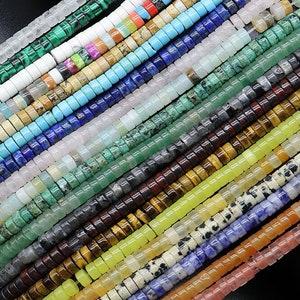 Natural heishi gemstone beads, 4mm disc tyre stone turquoise jasper,  stones on strand