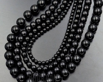Perles de tourmaline noire naturelle, perles de joaillerie rondes, pierres d'espacement, 4 mm 6 mm 8 mm 10 mm 12 mm 15''5 str. Pour la fabrication de bijoux et le perlage