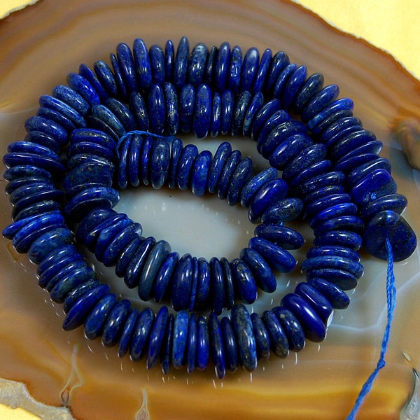 semiprecious Natural Lapis lazuli Freeform Rondelle Disk Beads, Spacer Loose Stone beads,  Jewelry beads 3-5x8-13mm, 15'' strand