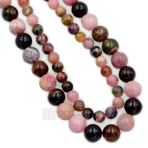 Natural Multi Color Tourmaline beads, Round Jewelry Gemstone Spacer Stone Beads, 4mm 6mm 8mm 10mm 15&#39;&#39;5 str. For Jewelry making and Beading