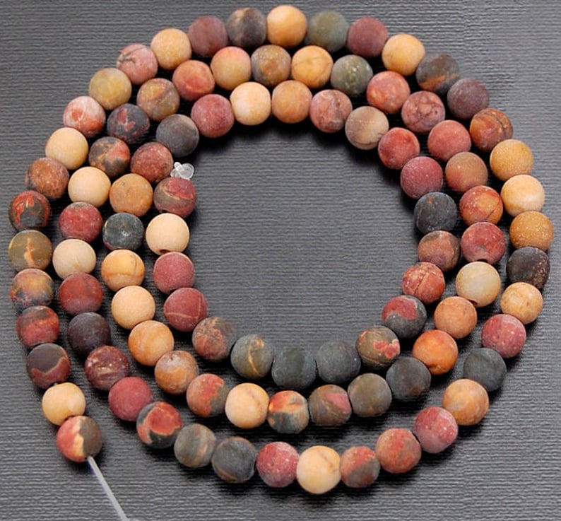 Matte Jasper Picasso beads, round shape, bead size 4mm, on 15.5 inch strand