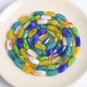 Ruboida rörformade glaspärlor 14 x 6 mm flerfärgade, rektangulära släta element, halsbands- och armbandskomponenter, smyckestillverkningsmaterial