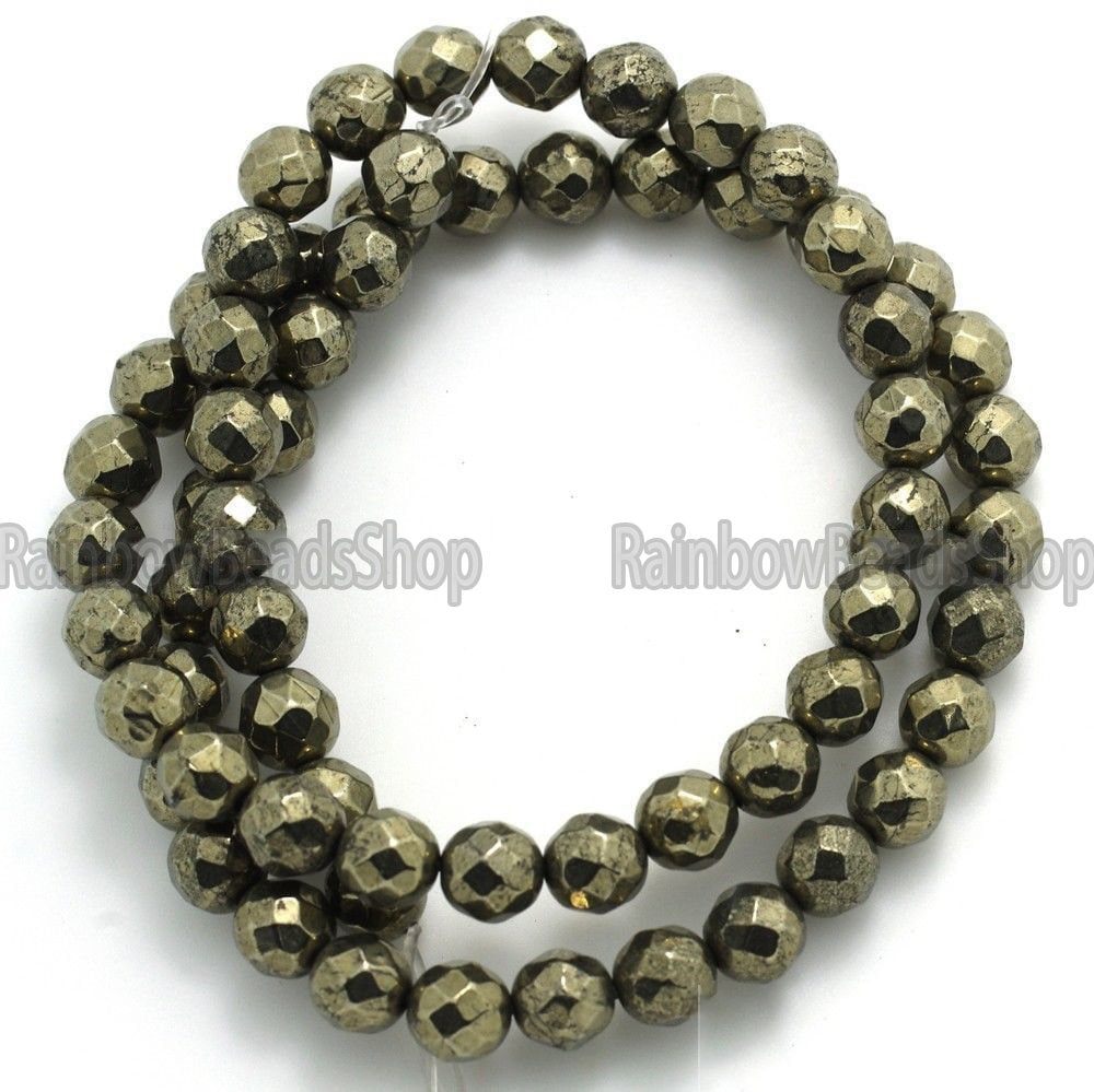 Natural Iron Pyrite Gemstone Faceted Round Beads 16'' 3mm 4mm 6mm 8mm 10mm 12mm 